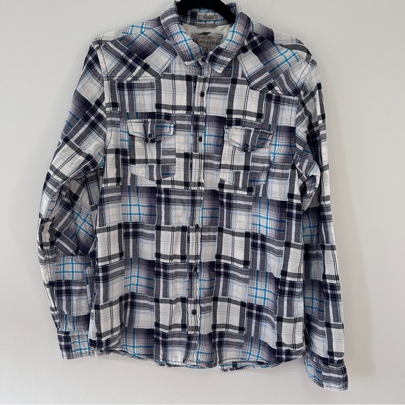 Guess Men's Size Men's Large Plaid Shirt Gauzy Cotton Western Fit Snap Buttons - Picture 2 of 10